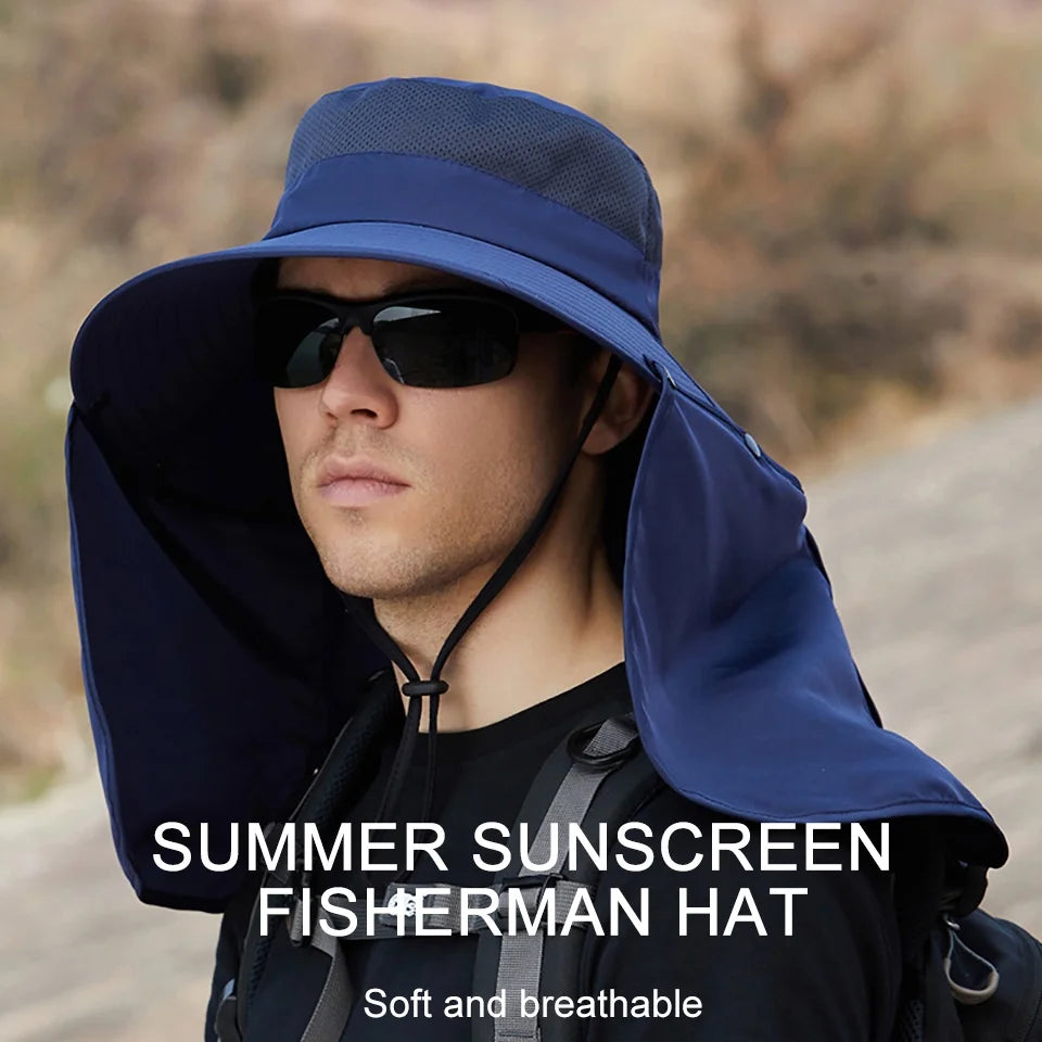 Summer Sunshade Fishing & Cycling Cap - Oversized Brim Dual-Purpose Face Covering Hat with UV Protection