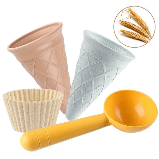 Beach Ice Cream Play Set - 4-Piece Pretend Play Kit with Cups, Spoons & Molds