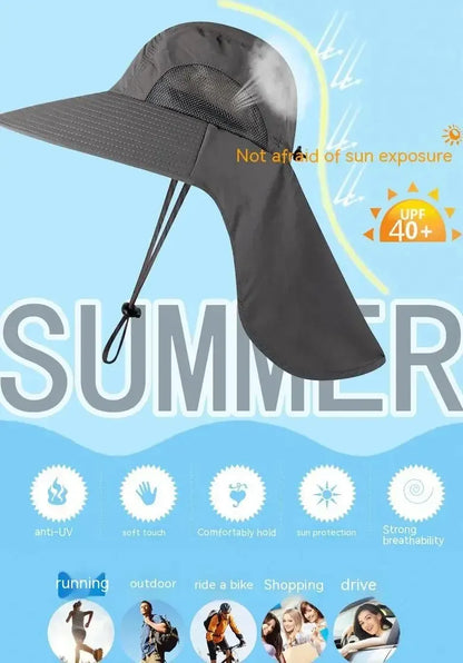Unisex Wide Brim Safari Hat with Cooling Neck Flap - Sun Protection Baseball Cap for Outdoor Hiking and Fishing