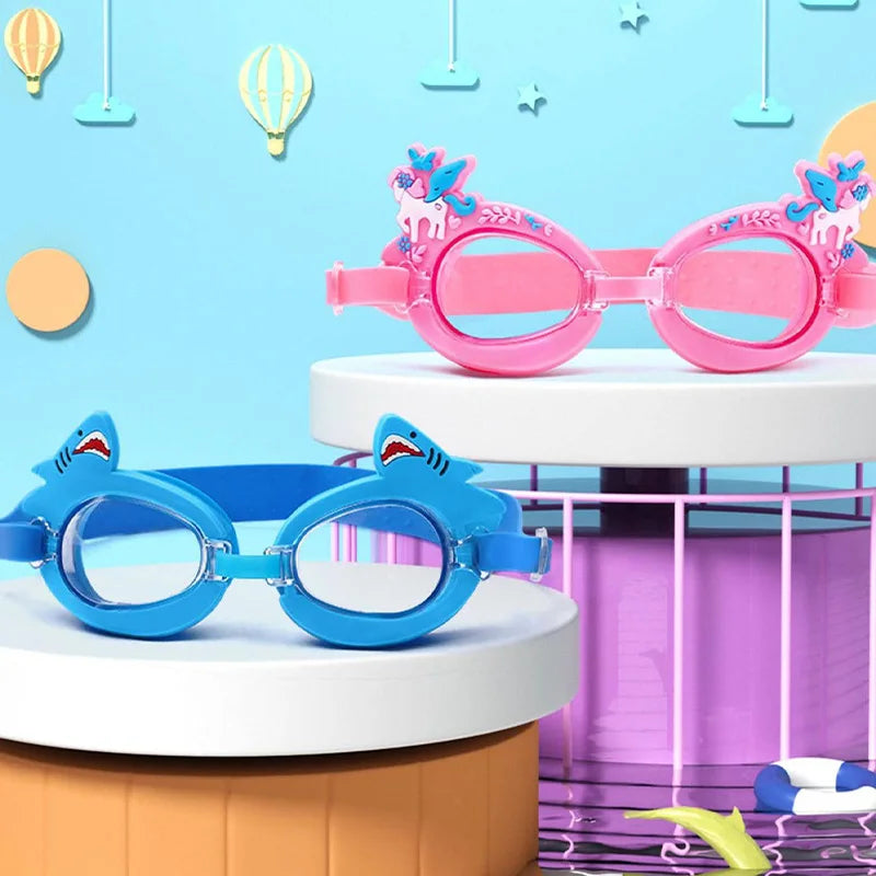 Kids Waterproof Swimming Goggles - Colorful Cartoon Pony Design with Anti-Fog & Adjustable Strap