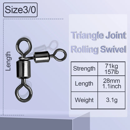Triangle Joint 3-Way Rolling Swivels - Catfish Fishing Connectors for Bottom Bouncing