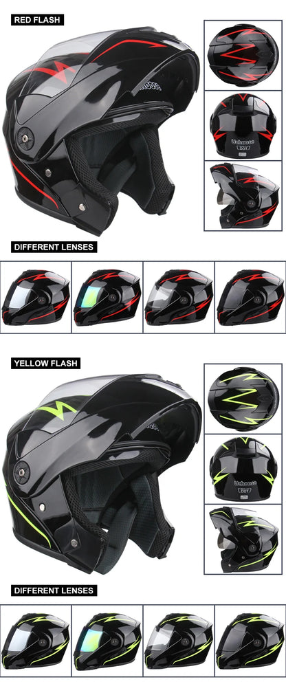 DOT Certified Modular Flip-Up Motorcycle Helmet - Dual Visor Cross-Country Safety Helmet - Unisex