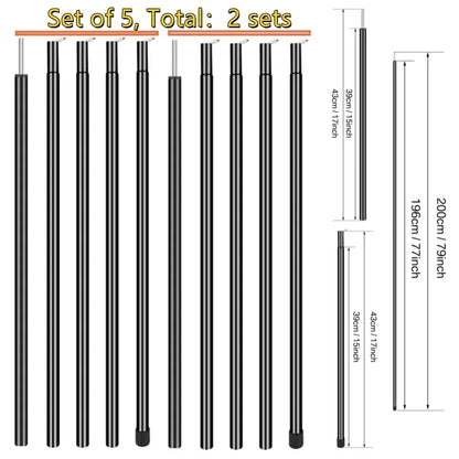 Universal Telescopic Tent Poles - Set of 2 Adjustable Aluminum Camping Awning Poles for Canopy Headroom