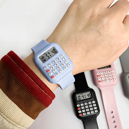 Kids Digital Calculator Watch – 2025 Rubber Strap with Time & Date Display for Girls & Students