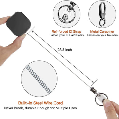 Heavy Duty Retractable Badge Reel Key Chain - Square Design with Carabiner Clip