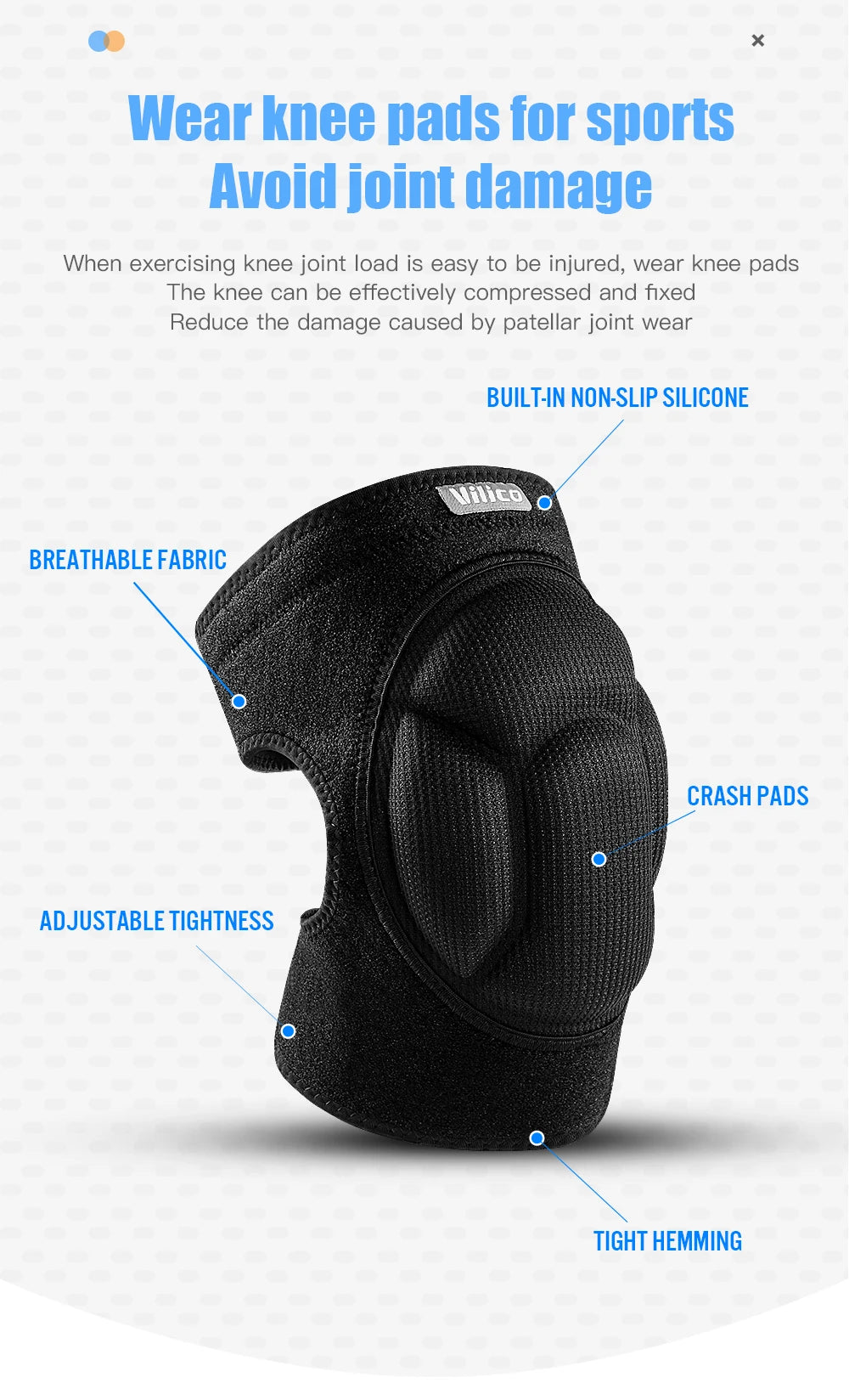 Thickened Anti-Collision Knee Pads - Elastic Pressure Strap Knee Brace for Volleyball, Extreme Sports & Protection