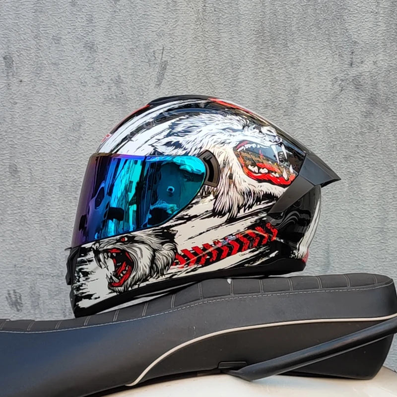 Full Face Racing Motorcycle Helmet - Winter Warm Double Visor Motorbike Sports Helmet LVS-701