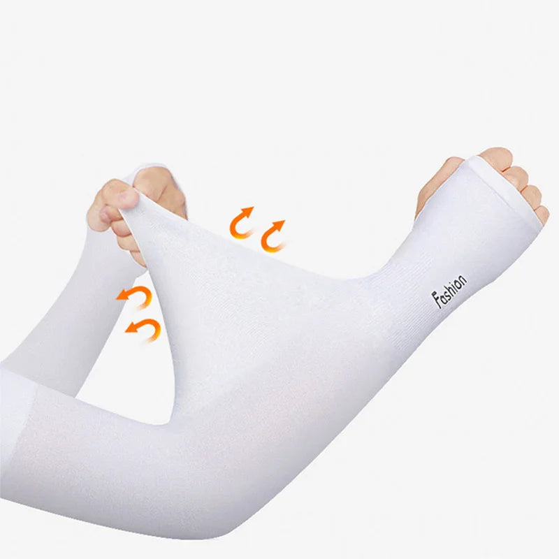 Premium Anti-UV Arm Covers - Unisex Ice Silk Cooling Sleeves with Fingerless Design for Cycling, Driving & Summer Sports