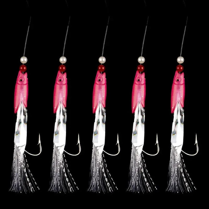 Soft Silverskin Fishing Lure Set 5pcs Multi-Color Imitation Fish Shrimp Bait with Crystal Barbed Hook
