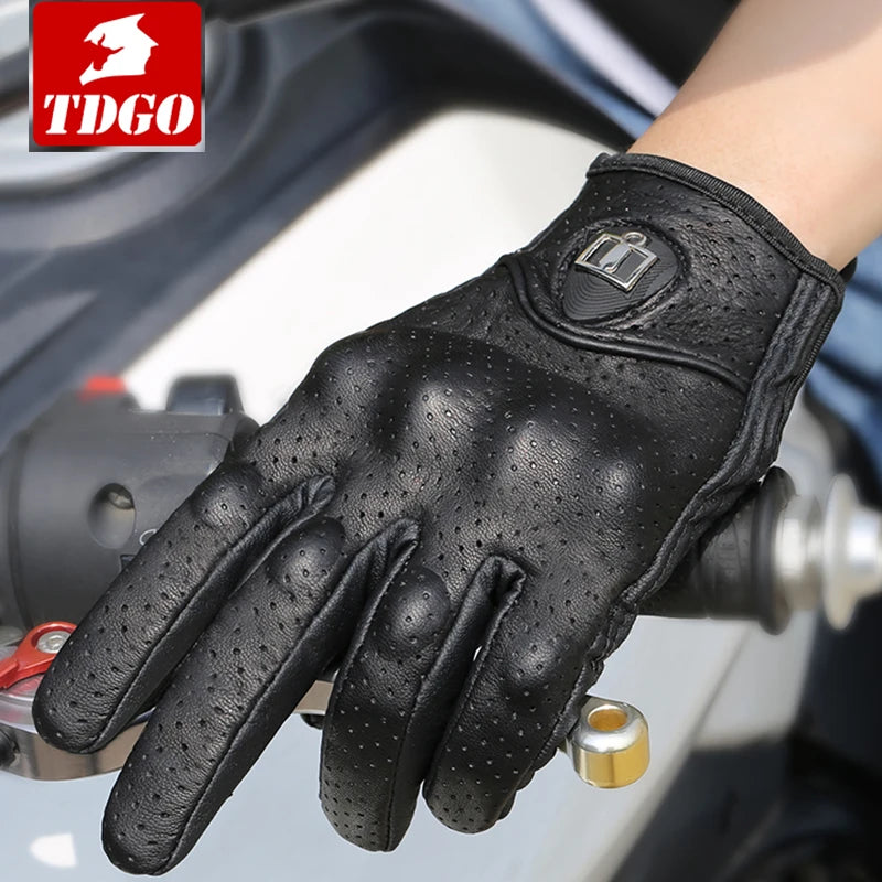 Full Finger Motorcycle Gloves - Breathable Leather Carbon Fiber - Men & Women - All Season Motorbike Motorcross Cycling Gloves