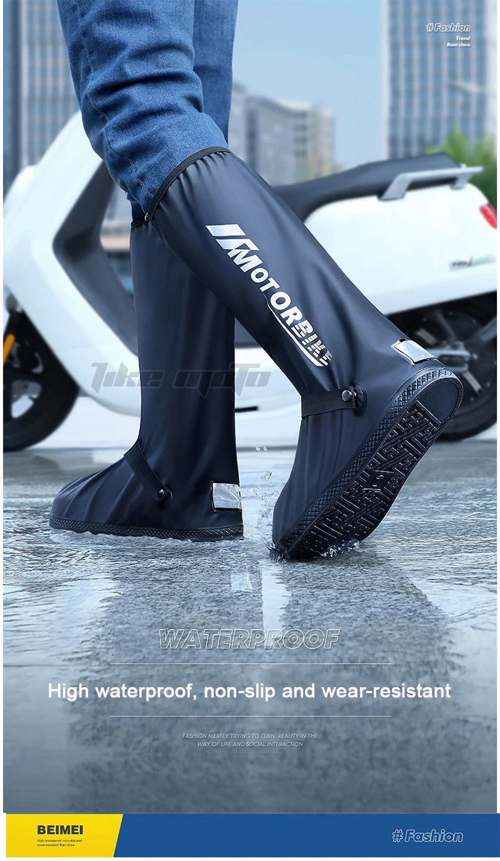 Waterproof Reflective Motorcycle Rain Boot Covers - Non-Slip Reusable Cycling Footwear Protection