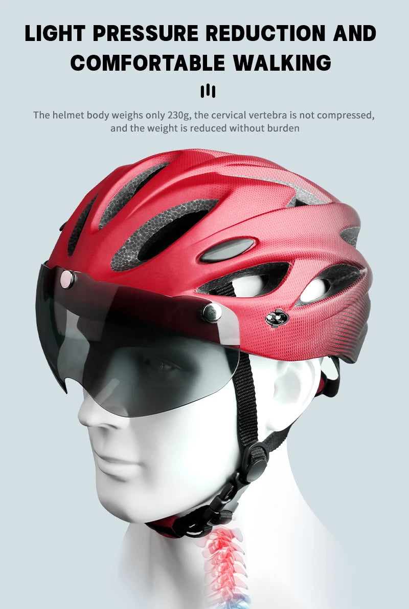 X-TIGER Adult Cycling Helmet with LED Rear Light - Dual Mode Goggle, Lightweight Breathable Design, Fits 58-62cm
