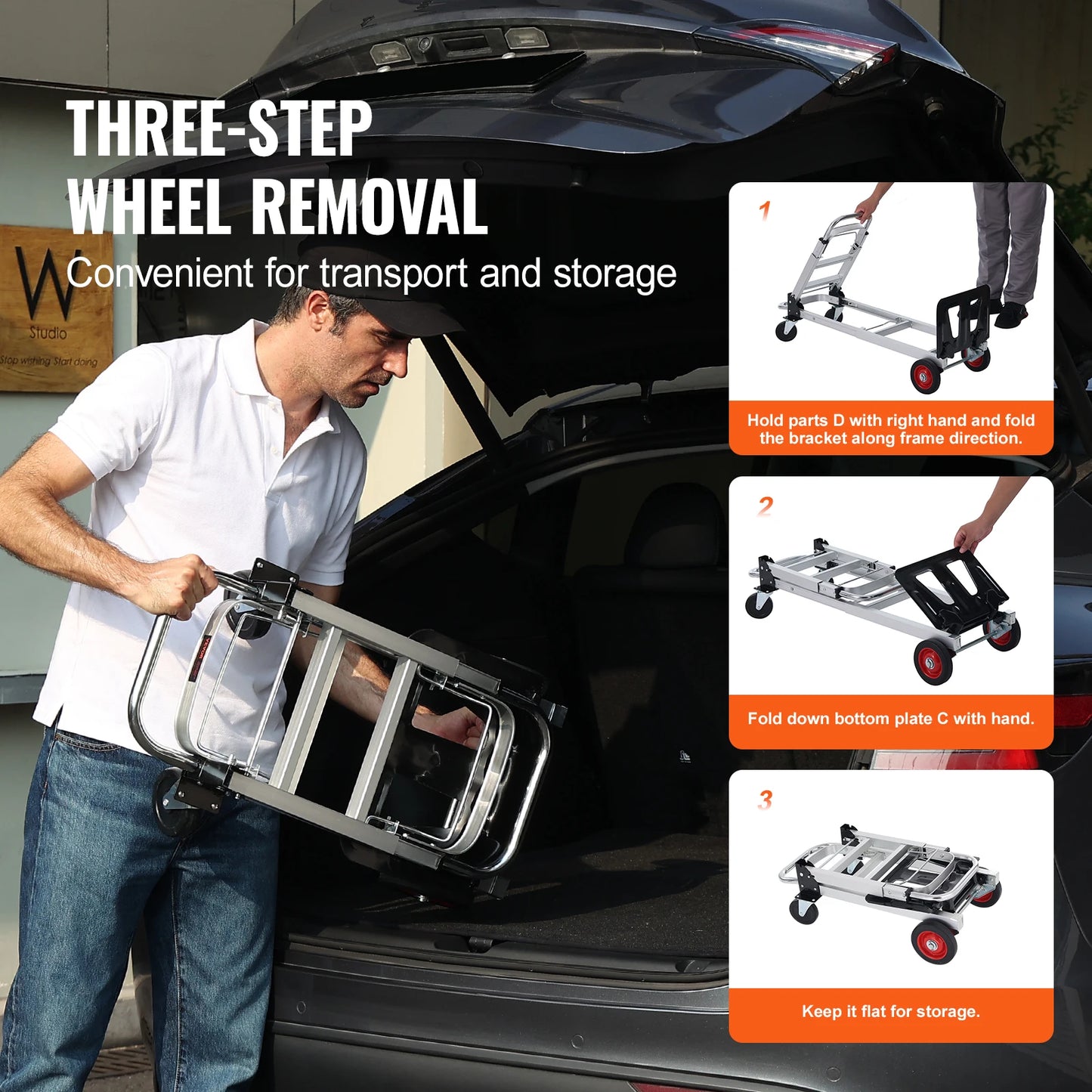 SucceBuy 400 lbs Folding Hand Truck - Lightweight Utility Cart with Wheels for Warehouse, Moving & Luggage Transport