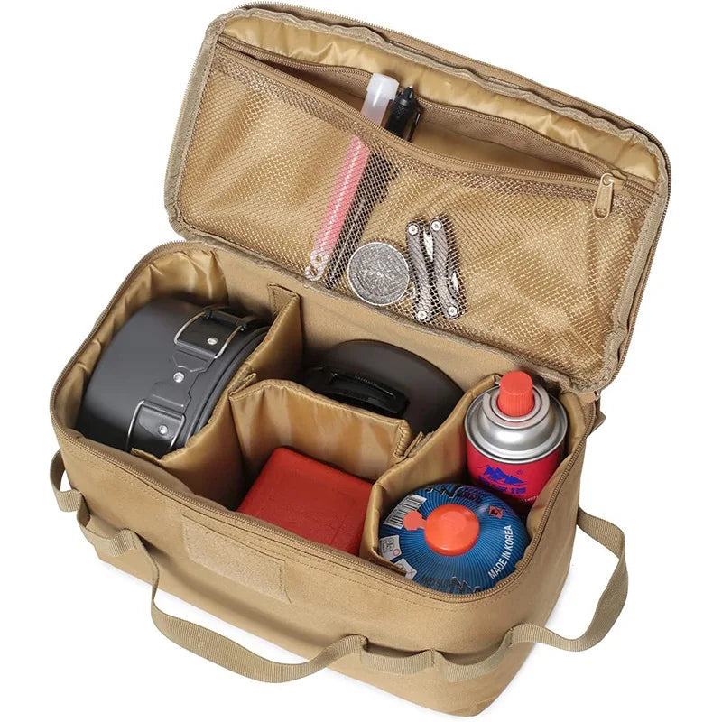 Large Capacity Camping Gas Canister Storage Bag - Multi-Purpose Outdoor Cookware & Ground Nail Tool Organizer Kit