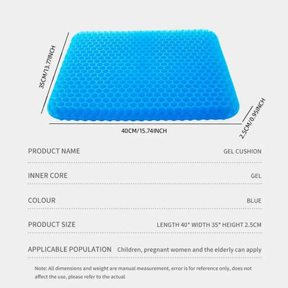 Gel Seat Cushion - Breathable Honeycomb Design for Pressure Relief, Back & Tailbone Pain - Summer Comfort for Home, Office, Wheelchair & Car