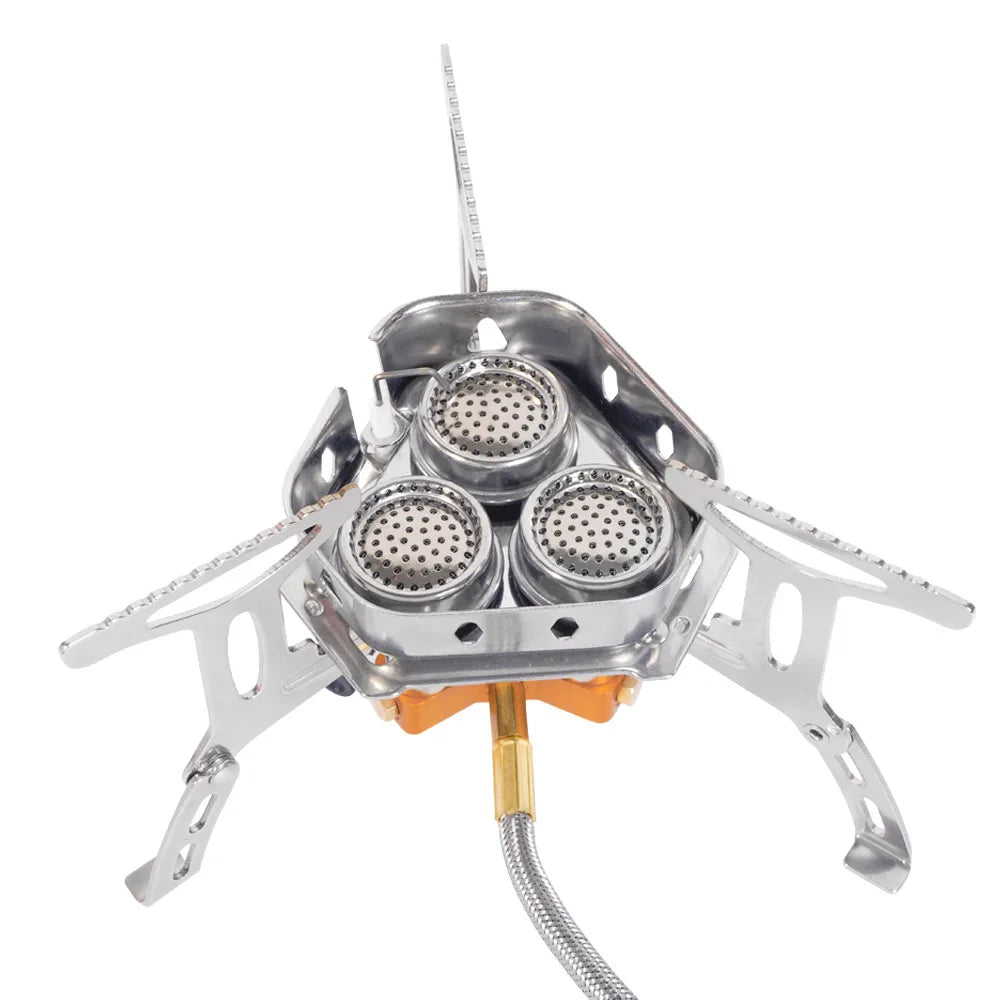 Professional 3-Head Gas Stove - 5800W Folding Camping Burner - Portable Backpacking Furnace for Outdoor Hiking, Picnic & BBQ
