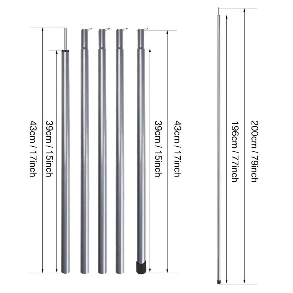 Adjustable Telescopic Tent Poles - Set of 2 Universal Aluminum Camping Awning Poles for Tarp, Sun Sail & Shelter Accessories