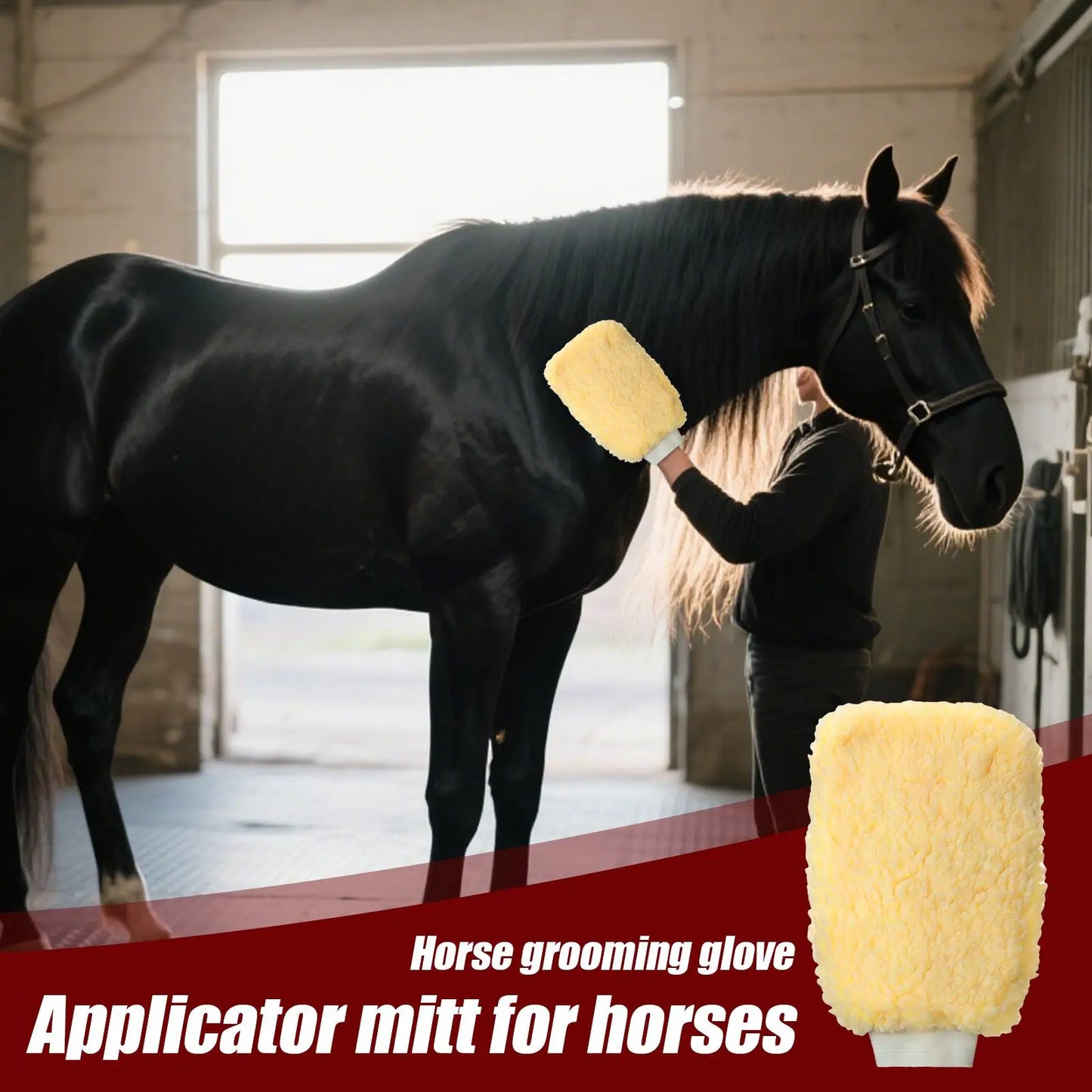 Fleece Grooming Mitt for Horses - Tick Applicator Glove for Bathing & Cleaning, Multifunctional for Cats, Dogs & Bunnies, 1pc