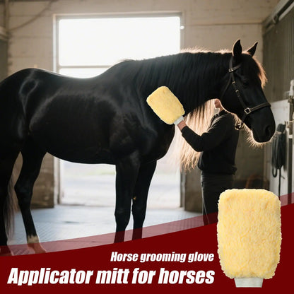 Fleece Grooming Mitt for Horses - Tick Applicator Glove for Bathing & Cleaning, Multifunctional for Cats, Dogs & Bunnies, 1pc