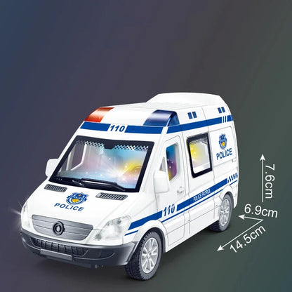 1:32 Scale Diecast Emergency Vehicle Model - Mini Car with Sound & Light (Ambulance, Fire Truck, Police Car)