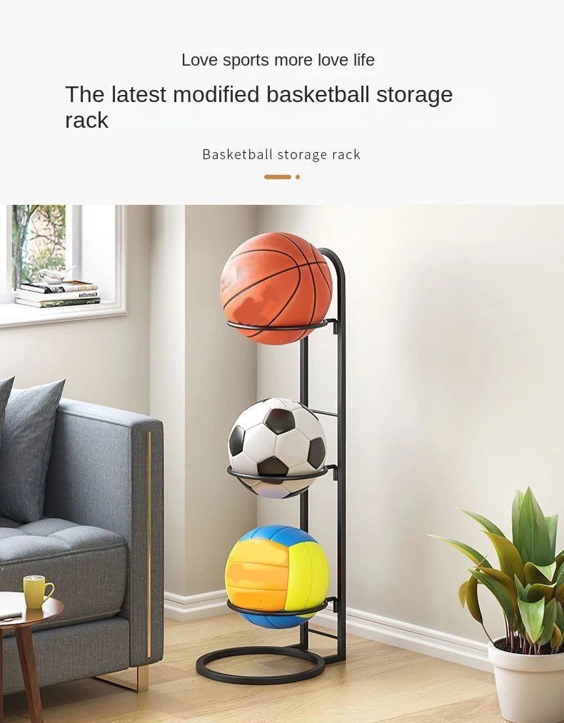 Carbon Steel Basketball Storage Rack - Multi-Layer Ball Organizer Stand for Basketball, Football, Volleyball (Home & School)