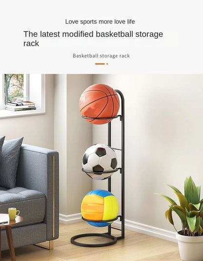 Carbon Steel Basketball Storage Rack - Multi-Layer Ball Organizer Stand for Basketball, Football, Volleyball (Home & School)