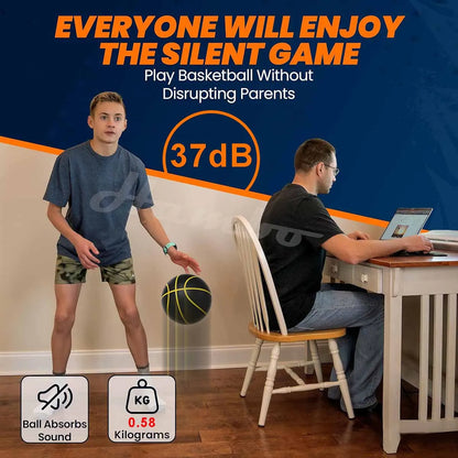 Silent Basketball Size 7 (29.5") - 580g Weighted Noiseless Indoor PU Foam Airless Basketball with Quiet Bounce
