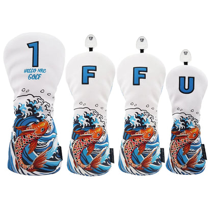 Koi Pattern Golf Club Head Covers – PU Leather, Waterproof, Driver / Fairway / Hybrid / Putter