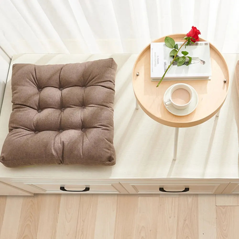 Square Seat Cushion - Linen & Pearl Cotton Blend with Removable Washable Cover - Protective Mat for Home, Office & Computer Chair
