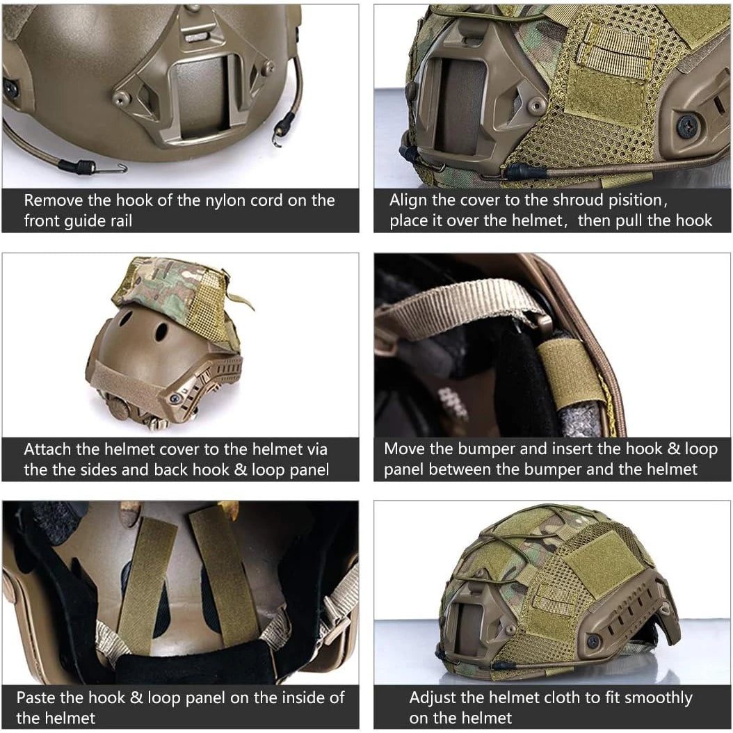 BOOIU Tactical Helmet Cover - Camo Cloth with Velcro for Airsoft Fast Helmets | Military CS Hunting Gear (Cover Only, Helmet Not Included)