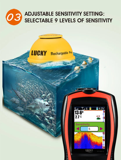 Wireless Fish Finder - Rechargeable Sonar Sensor 45M Depth for Portable Fishing