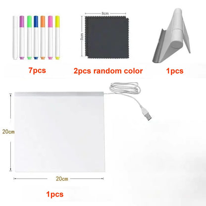 LED Acrylic Drawing Board - Rewritable Children's Message Lamp with 7 Colorful Pens