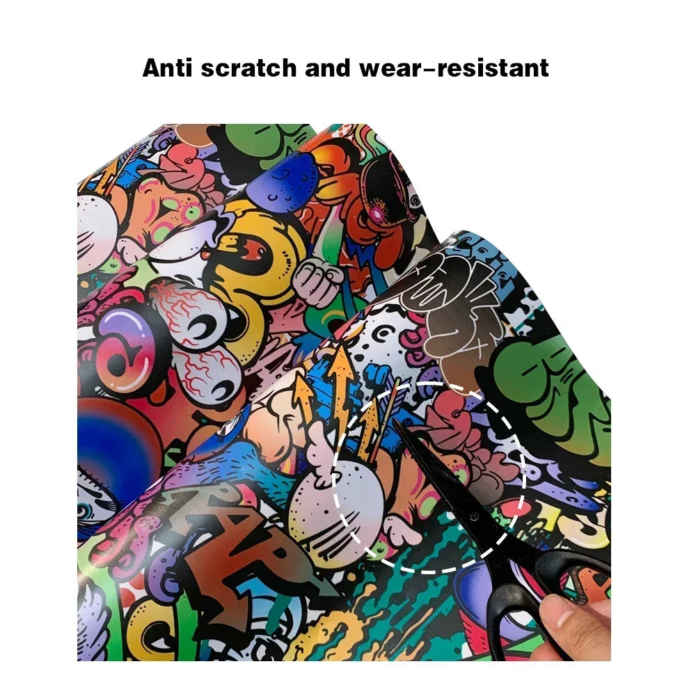 Waterproof PVC Graffiti Vinyl Wrap Film - Cartoon Camouflage Decal Sticker for Cars, Bicycles, Skateboards & Auto Accessories