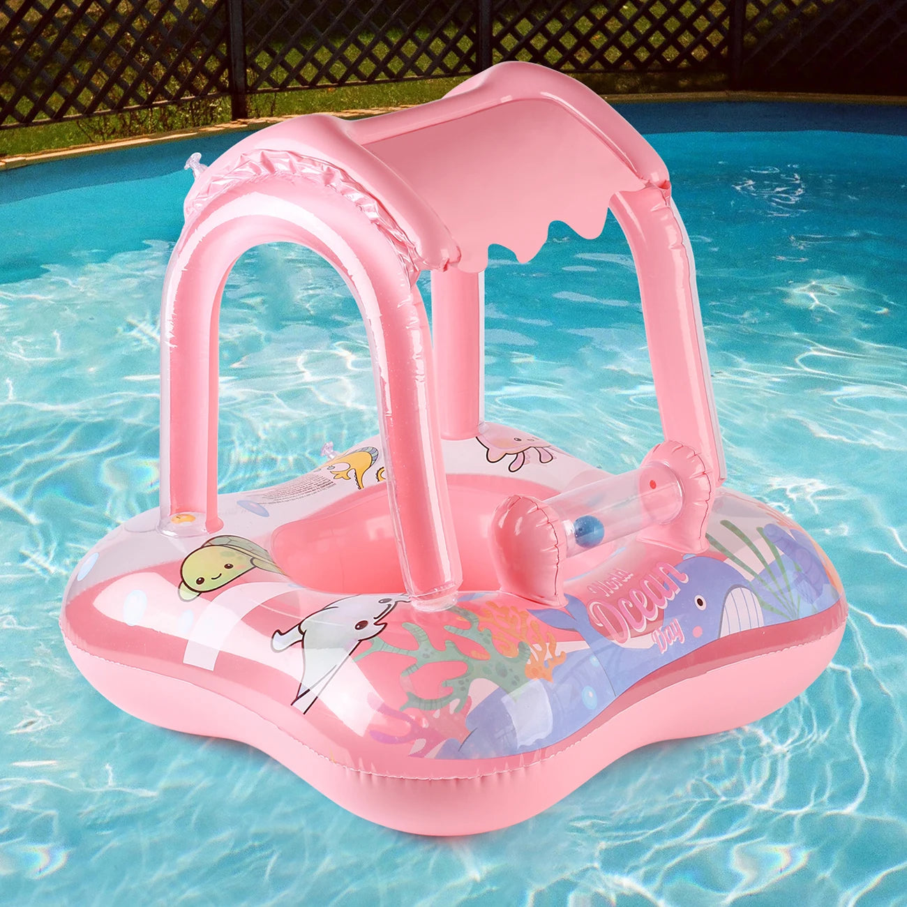 Kids Pool Float with Protective Canopy - Safe Swimming Ring for Babies, Toddlers & Infants - Beach Party Toy (1 Piece)