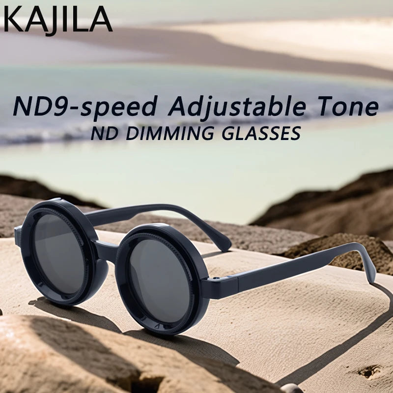 Polarized Steampunk Round Sunglasses - ND9 Adjustable Dimming, Small Frame Light-Reducing Eyewear for Men, Fishing & Driving UV400