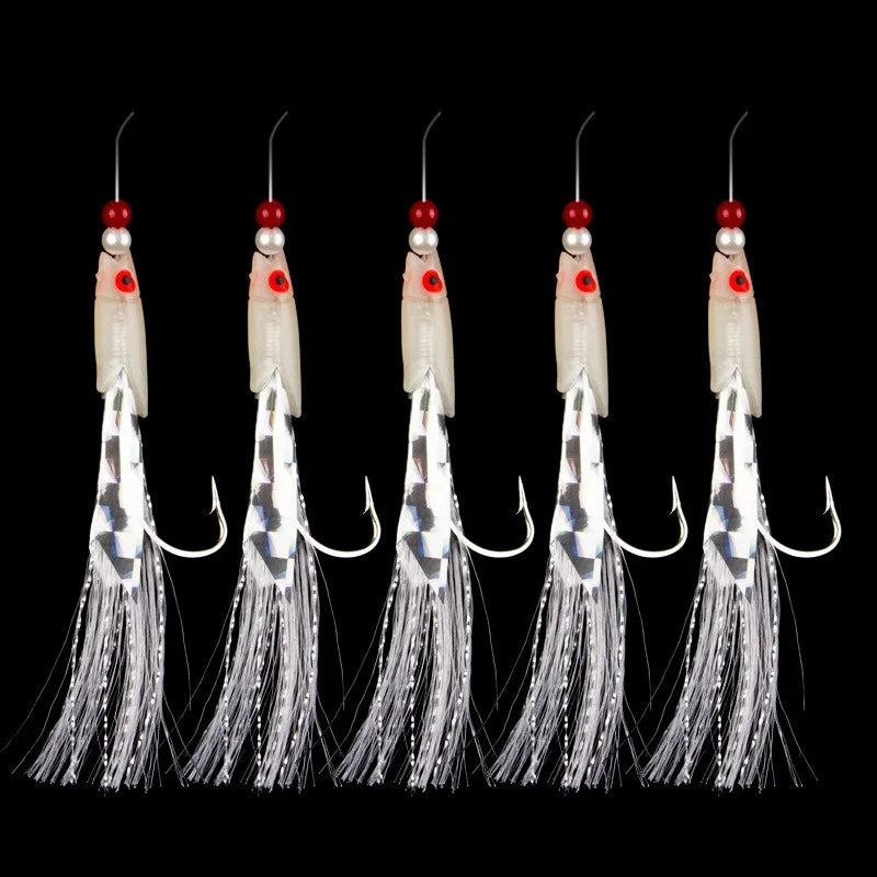 Soft Silverskin Fishing Lure Set 5pcs Multi-Color Imitation Fish Shrimp Bait with Crystal Barbed Hook