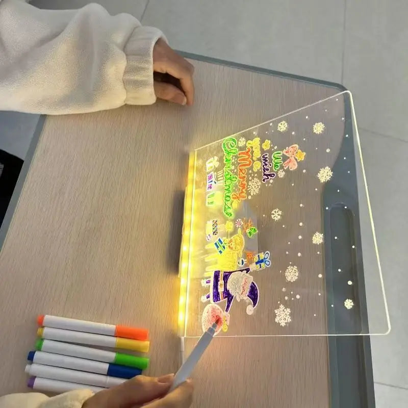 LED Acrylic Drawing Board - Rewritable Children's Message Lamp with 7 Colorful Pens