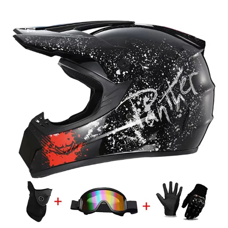 Kids Motocross Helmet Kit - DOT/ECE Certified Full-Face Helmet with Goggles & Gloves (Youth Off-Road Protection Set)