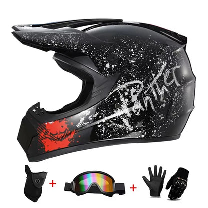 Kids Motocross Helmet Kit - DOT/ECE Certified Full-Face Helmet with Goggles & Gloves (Youth Off-Road Protection Set)