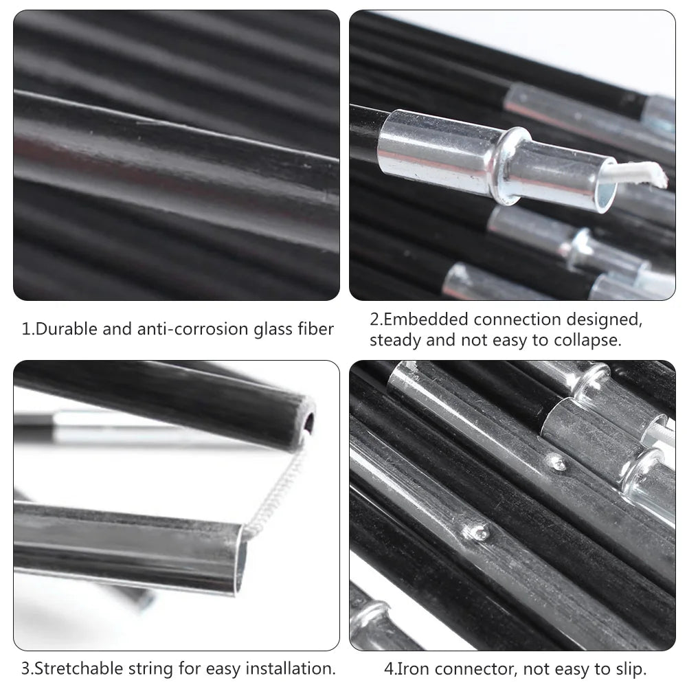Glass Fiber Tent Arc Poles Replacement - 12-Piece Set (1 Pair) for Camping Tents (3.26m/3.4m/3.9m Options)
