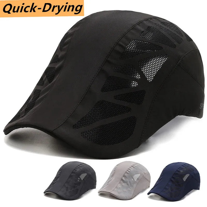 Men's Quick-Dry Mesh Golf Cap - Breathable Flat Visor Sun Hat for Outdoor Sports
