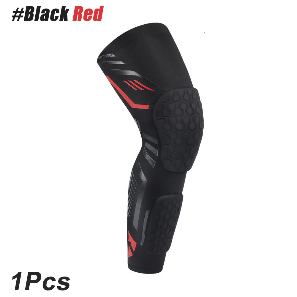 Padded Knee Compression Sleeve - Long Leg Calf Protection Sports Brace for Soccer - Adult & Youth Shin Pads (1 Piece)