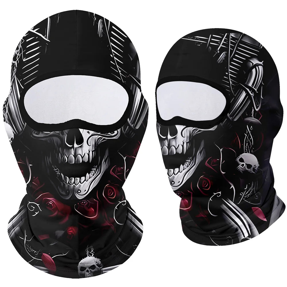 Full Face Balaclava Mask - Breathable Windproof UV Sun Protection - Moto Skull Ghost Clown Design for Summer Spring