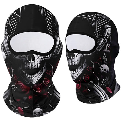 Full Face Balaclava Mask - Breathable Windproof UV Sun Protection - Moto Skull Ghost Clown Design for Summer Spring