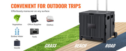 SucceBuy Foldable Utility Cart - Portable Shopping Crate with Telescopic Handle & Wheels for Travel, Office & Garden