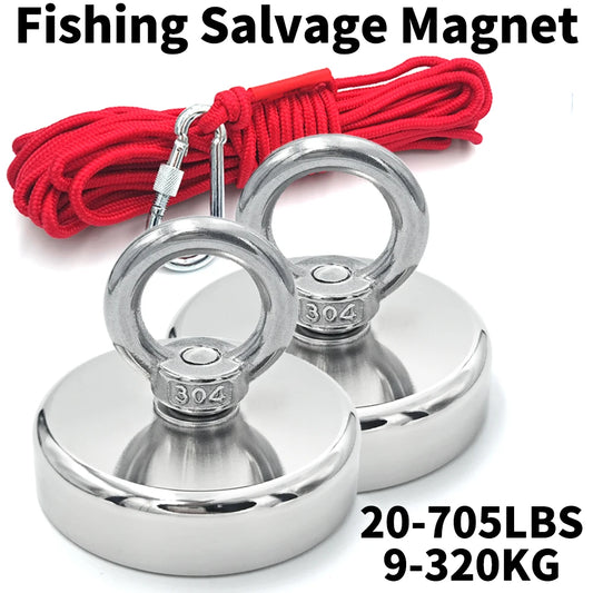 Neodymium Fishing Magnet - N52 Heavy Duty Rare Earth Magnet with Eyebolt (D16-D42mm, 5-61kg Pull Force)