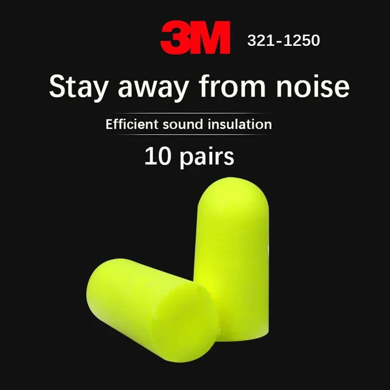 3M 312-1250 Foam Ear Plugs - 10 Pairs Corded Soft Noise Reduction Earplugs for Swimming & Hearing Protection