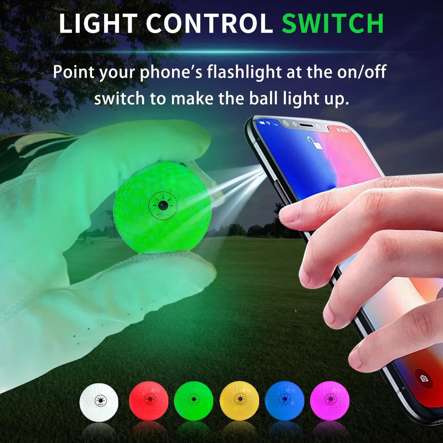 Light-Activated LED Golf Balls – 6-Color Glow Set with Storage Bag