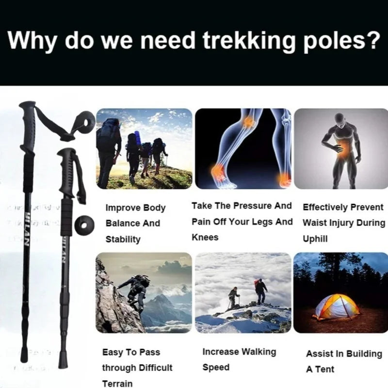 Adjustable Trekking Poles - Lightweight Collapsible Anti-Shock Hiking Sticks for Men and Women