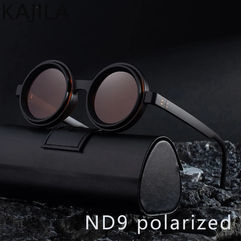 Polarized Steampunk Round Sunglasses - ND9 Adjustable Dimming, Small Frame Light-Reducing Eyewear for Men, Fishing & Driving UV400